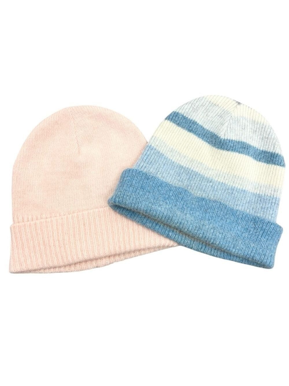 Wool Angora winter hat bundle 2 pieces Aldo pink beanie blue beige stripe toque